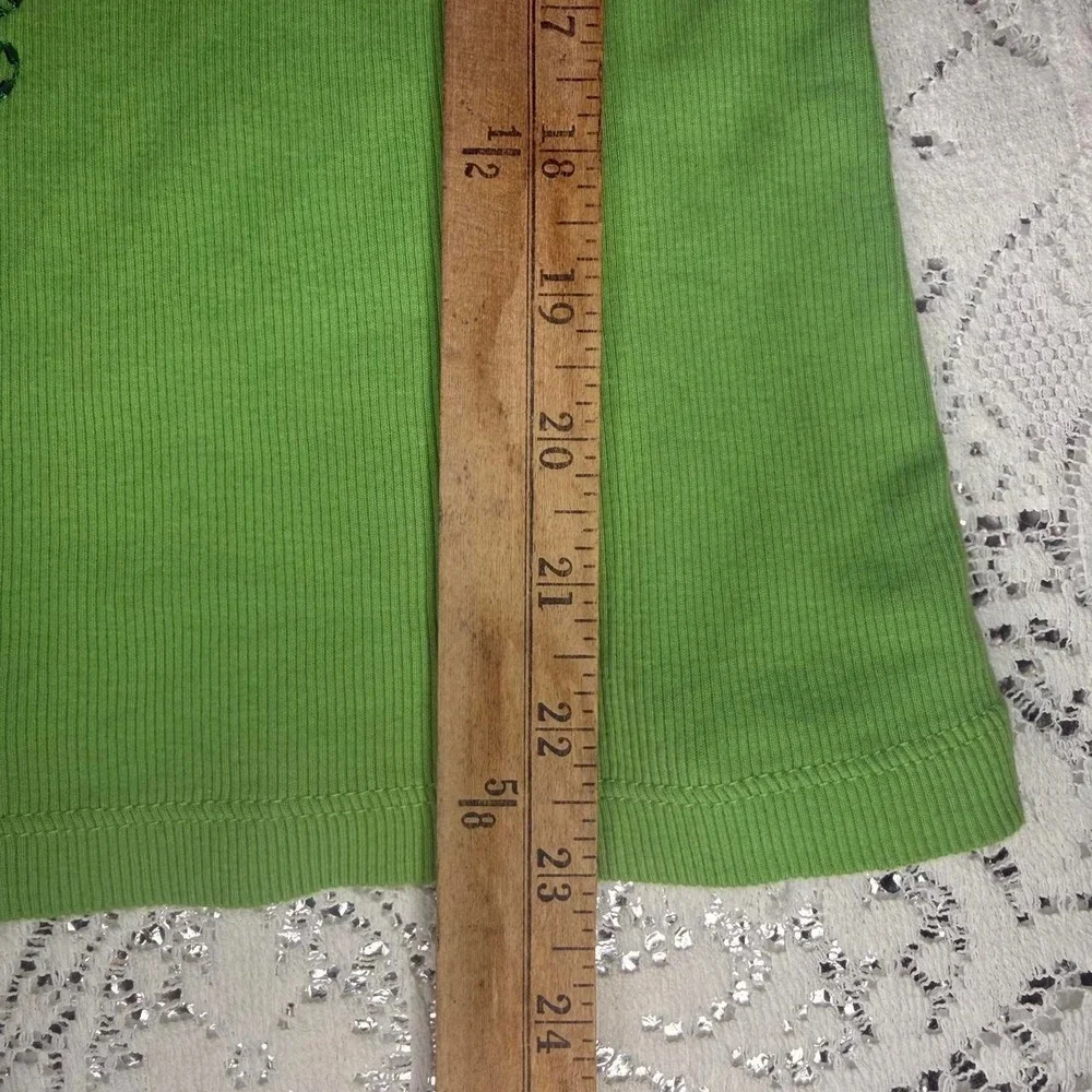 Bisou Bisou Y2K Lime Green Beaded Sequin Floral Tank Top Medium - Picture 3 of 6